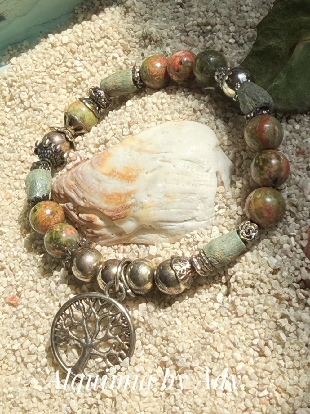 Alquimia Green and Brown Beaded Bracelet with Tree of Life Charm - Picture 2 of 2
